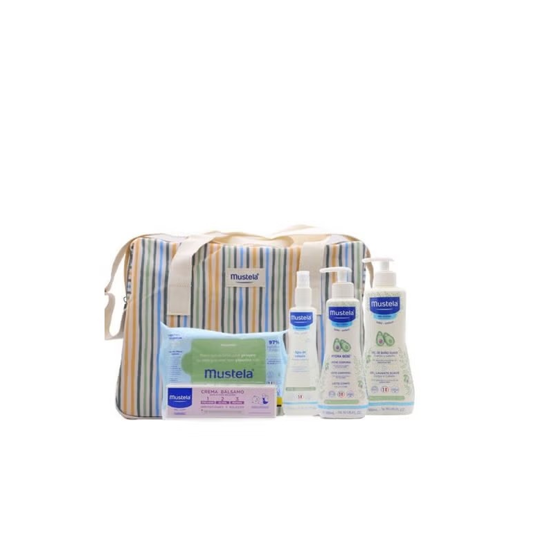 set mustela bolso little moments rayas