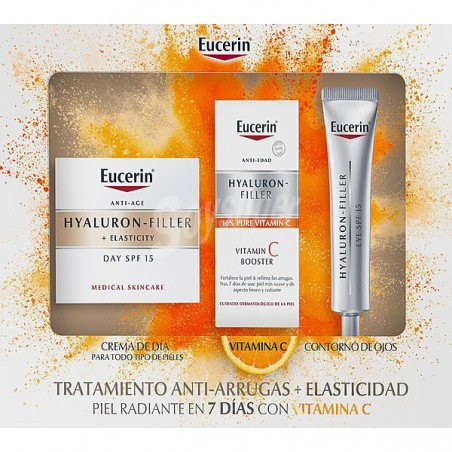 EUCERIN HYALURON-FILLER ANTIA-ARRUGAS : +ELASTICITY + VITAMINA C BOOSTER SERUM + CONTORNO DE OJOS