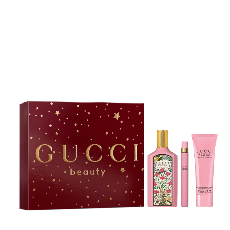 Set Gucci Flora Eau De Parfum 100 Ml + Mini 10 Ml + Body Lotion 50 Ml