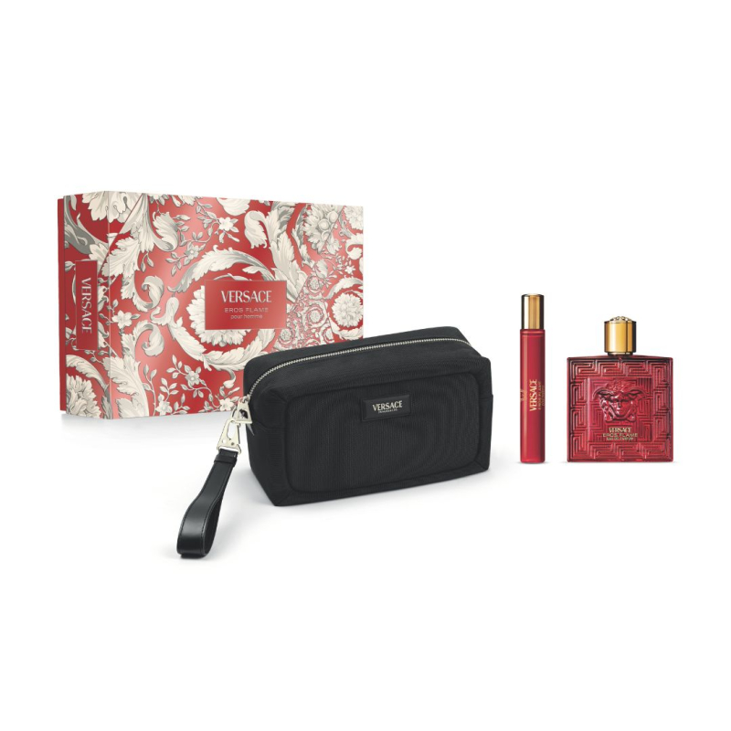 Set Eros Flame Eau De Parfum 100 Ml + Travel Size 10 Ml + Pouch