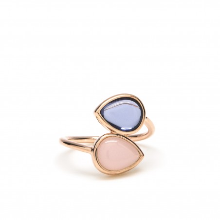 ANILLO CON DOS GEMAS AZUL Y ROSA