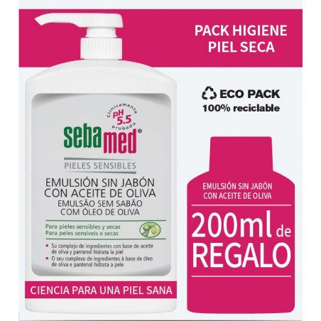 PACK  EMULSIÓN SIN JABÓN CON ACEITE DE OLIVA 1L+ 200ML DE REGALO