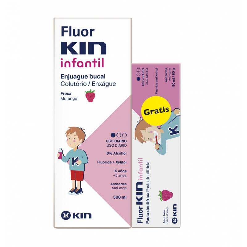 Fluorkin Infantil Enjuague 500ml + Pasta 50ml Gratis
